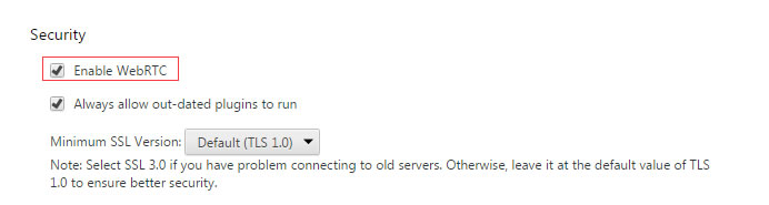 disable webrtc in chrome