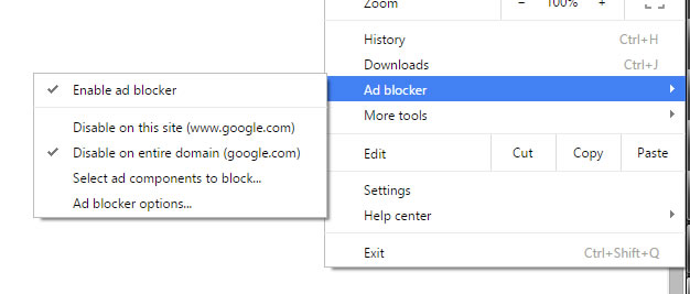 ad blocker menu