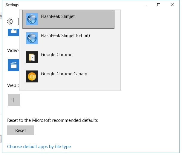 How to set slimjet as the default browser