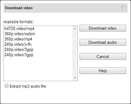 Youtube Video download format Dialog